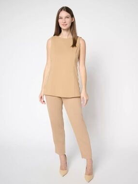 Tan Sleeveless Top size xsmall & Trousers size small with White Wave Trim